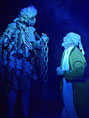 Marley and Scrooge 2017: The ghost of his business partner Jacob Marley (Joshua L.K. Patterson), left, visits Ebenezer Scrooge (Jeff Stockberger) on the night of Christmas Eve in Beef & Boards Dinner Theatre’s one-hour production of A Christmas Carol. The Charles Dickens favorite is now on stage for a limited run through Dec. 22. For reservations, call the box office at 317.872.9664. For details and complete show schedule visit beefandboards.com.