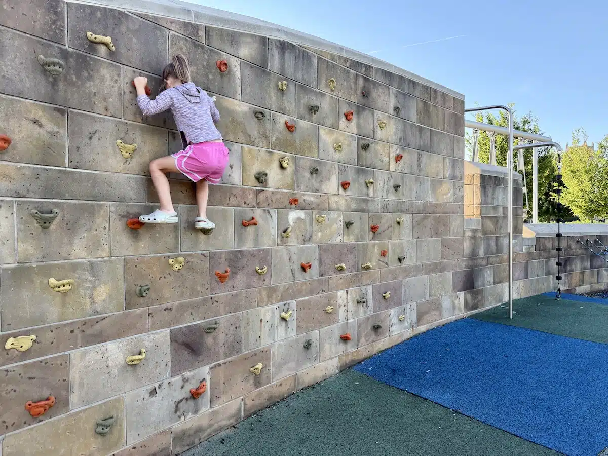 Tarkington Park & Playground in Indianapolis 5 Sideways climbing wall near the upper level of Tarkington Park playground in Indianapolis