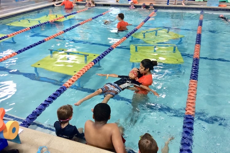 First Swim Lesson at Goldfish Swim School - Indy's Child