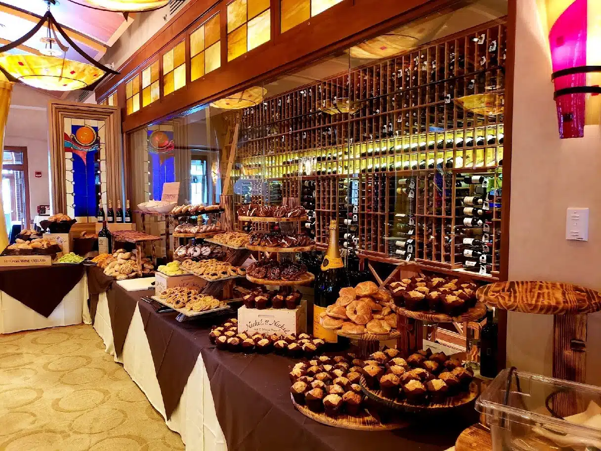 Upscale Easter brunch buffet spread at Eddie Merlot's in Indianapolis