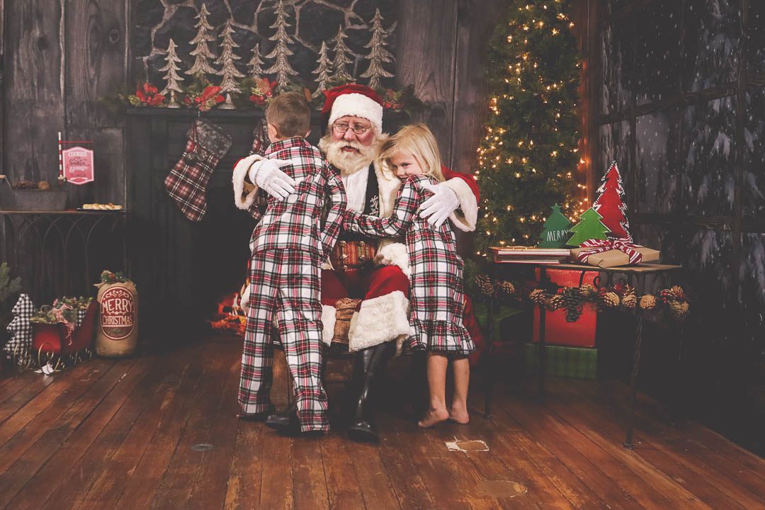 santa, Christmas, hugs, kids