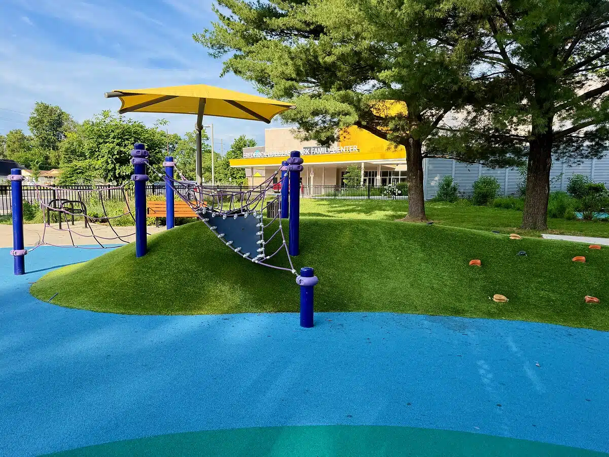 Toddler play area and shade sails at Frederick Douglass Playground