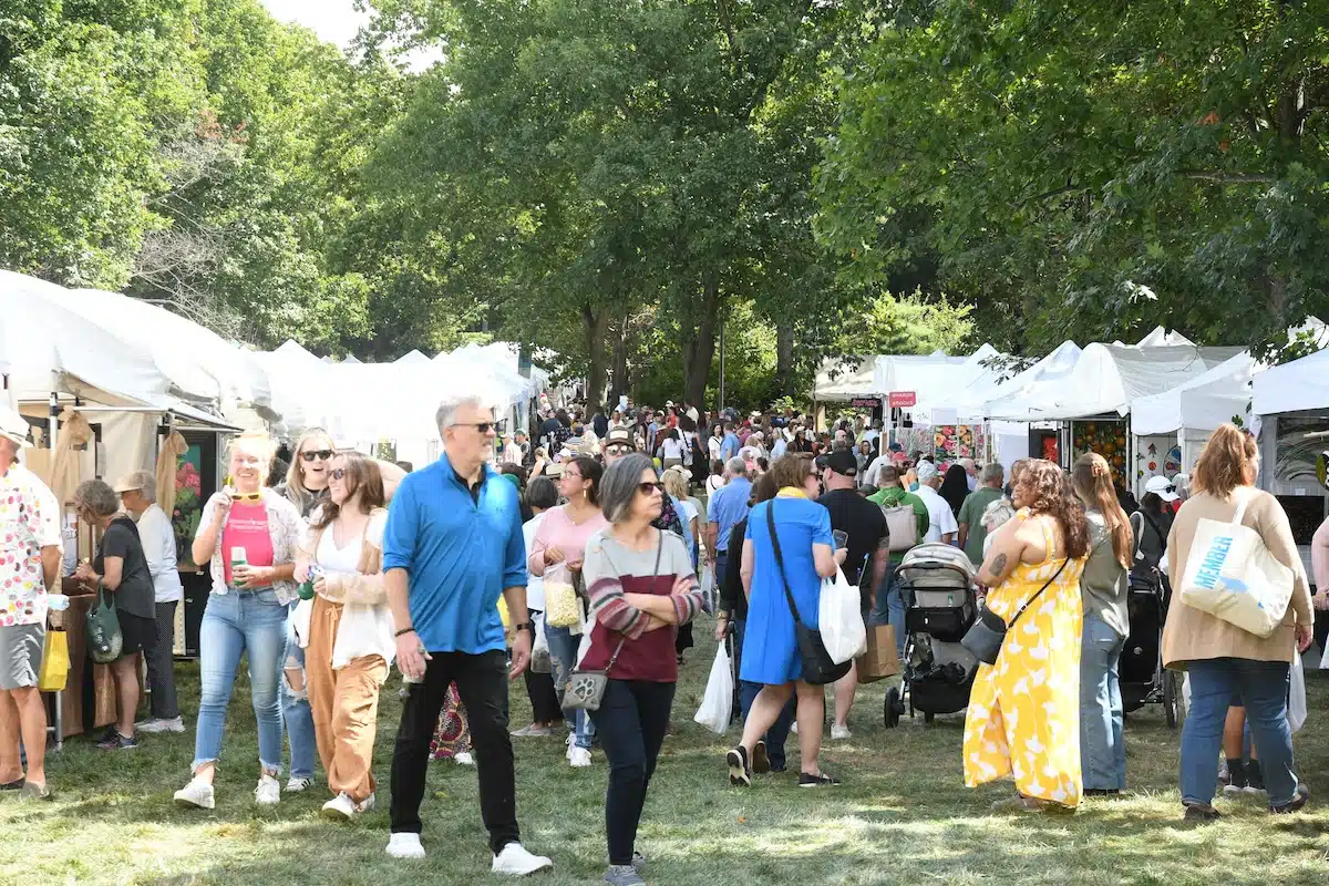 Families explore the Penrod Arts Fair at Newfields in Indianapolis