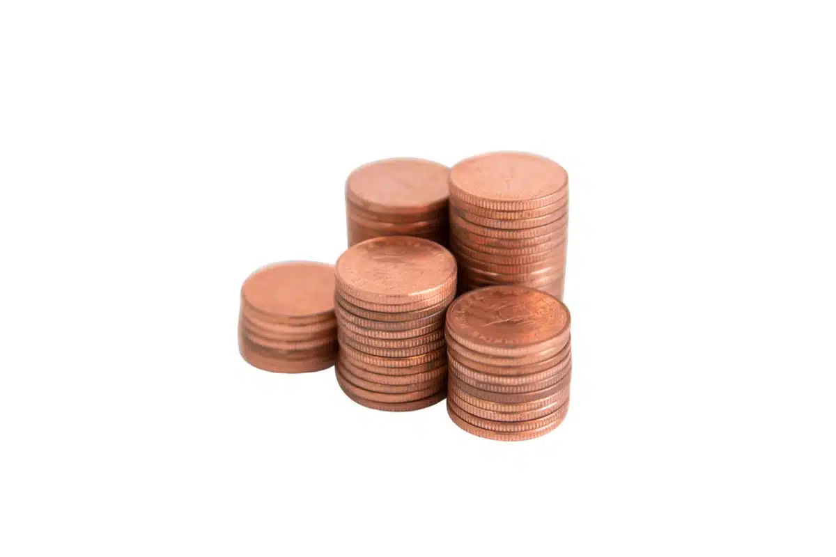 Stacks of pennies for a Minute to Win It stacking game