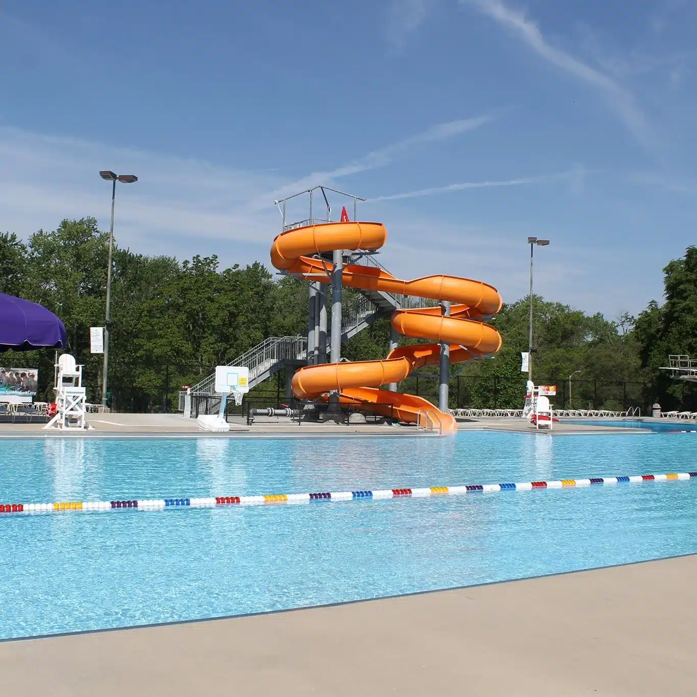 Pool and water slides at Franklin Family Aquatic Center in Franklin