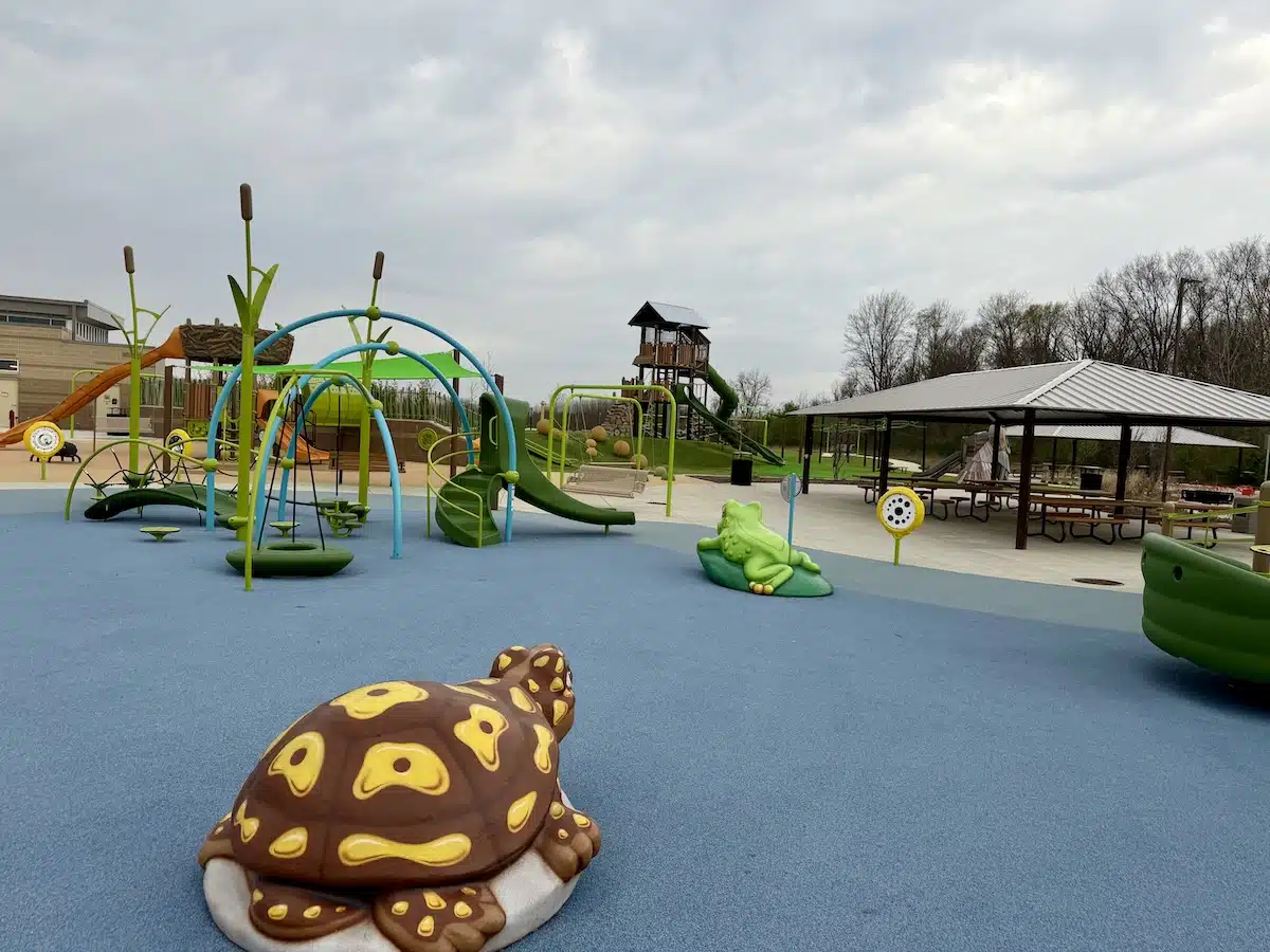 Aerial view of the toddler play area at Grassy Creek Park playground in Indianapolis
