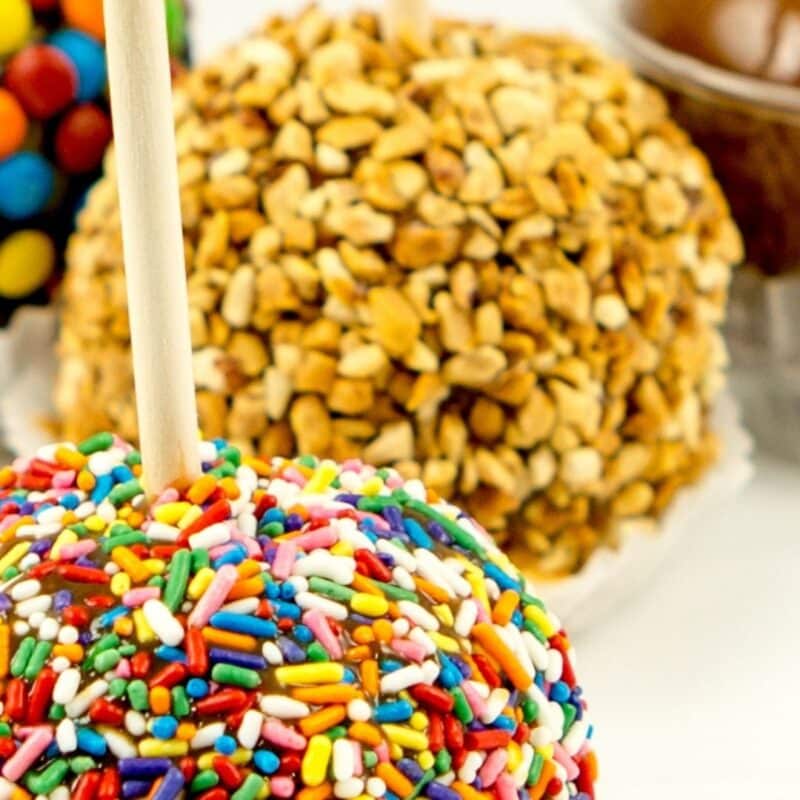 carmel apple with sprinkles at Tuttles Orchard