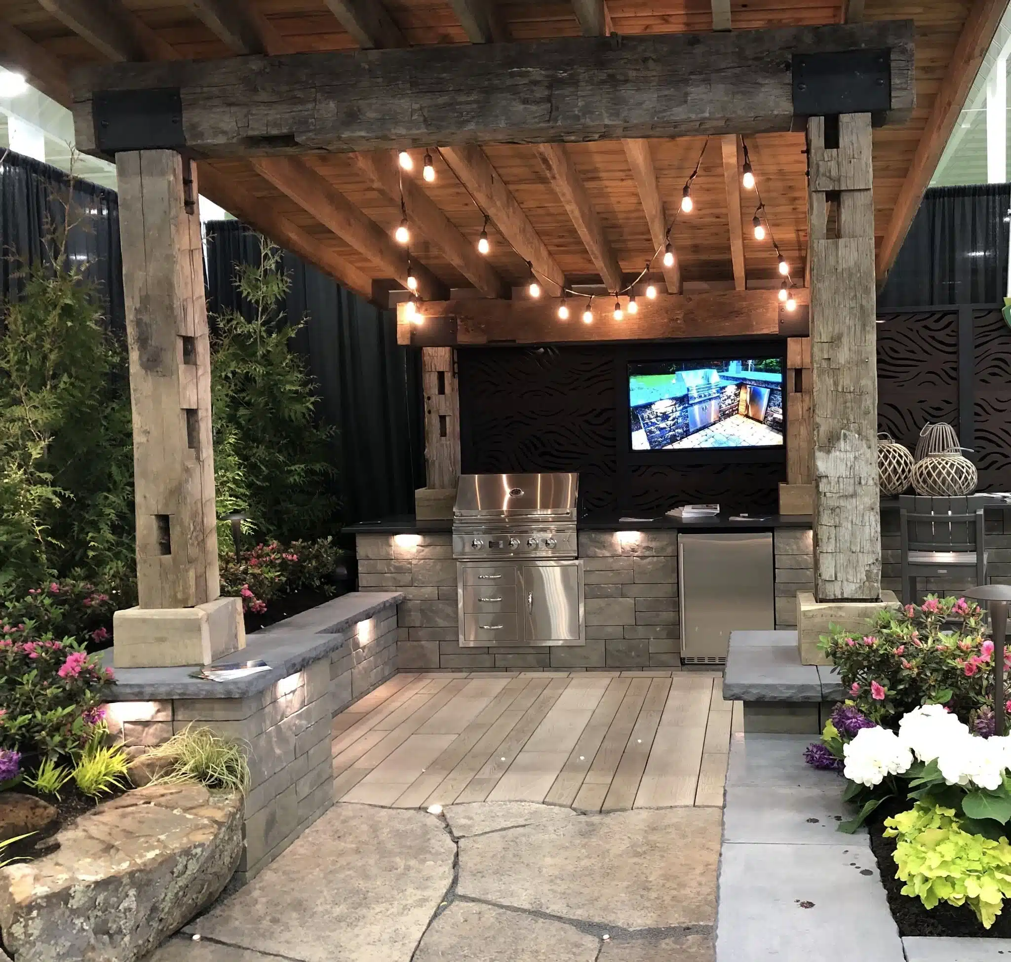 Landscaped outdoor living display at the Suburban Indy Fall Home & Outdoor Living Show in Westfield
