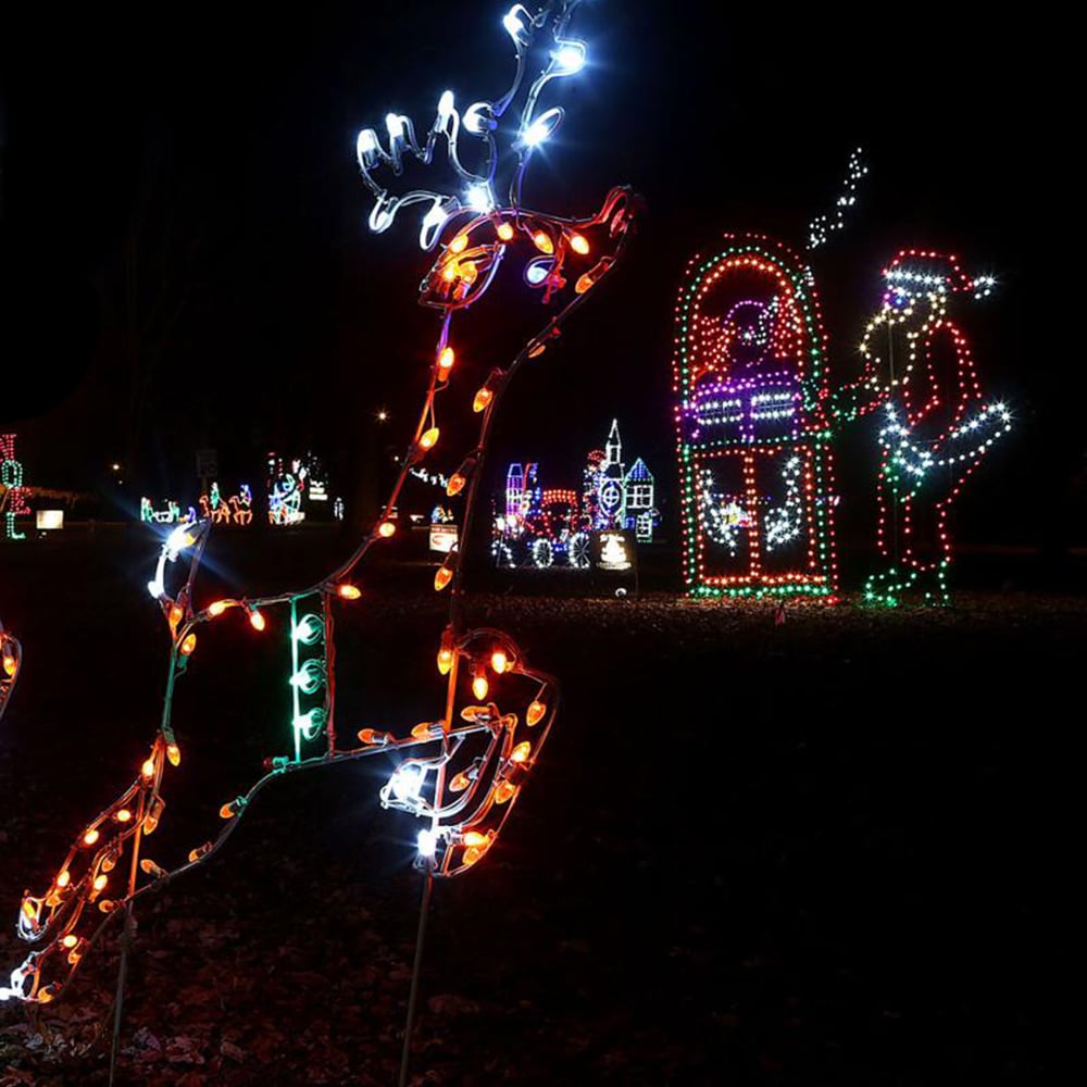 City of Lights drive-through holiday display at Highland Park in Kokomo, Indiana at night 