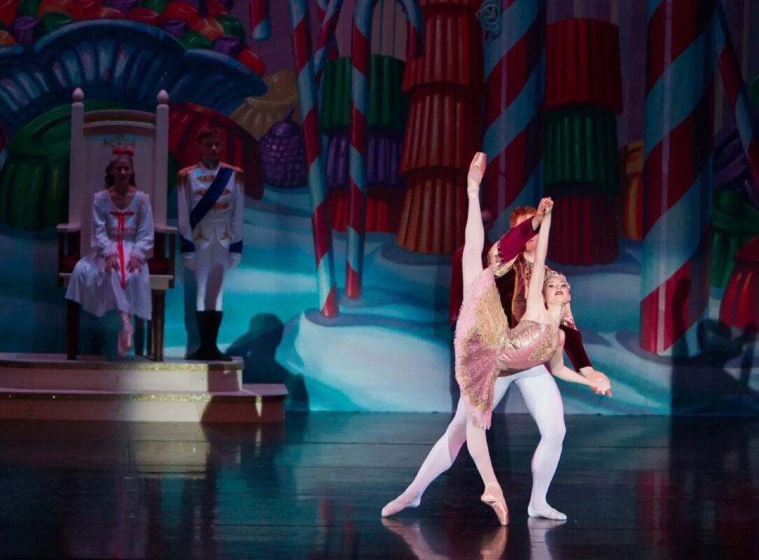 Dancers performing a pas de deux in Central Indiana Dance Ensemble's The Nutcracker