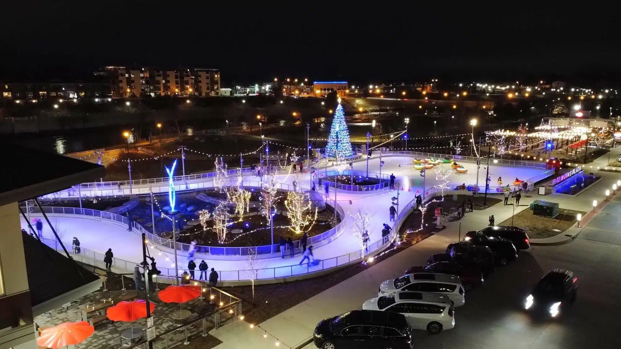 Ribbon-style public skating path at Ironworks Ice Rink in Mishawaka