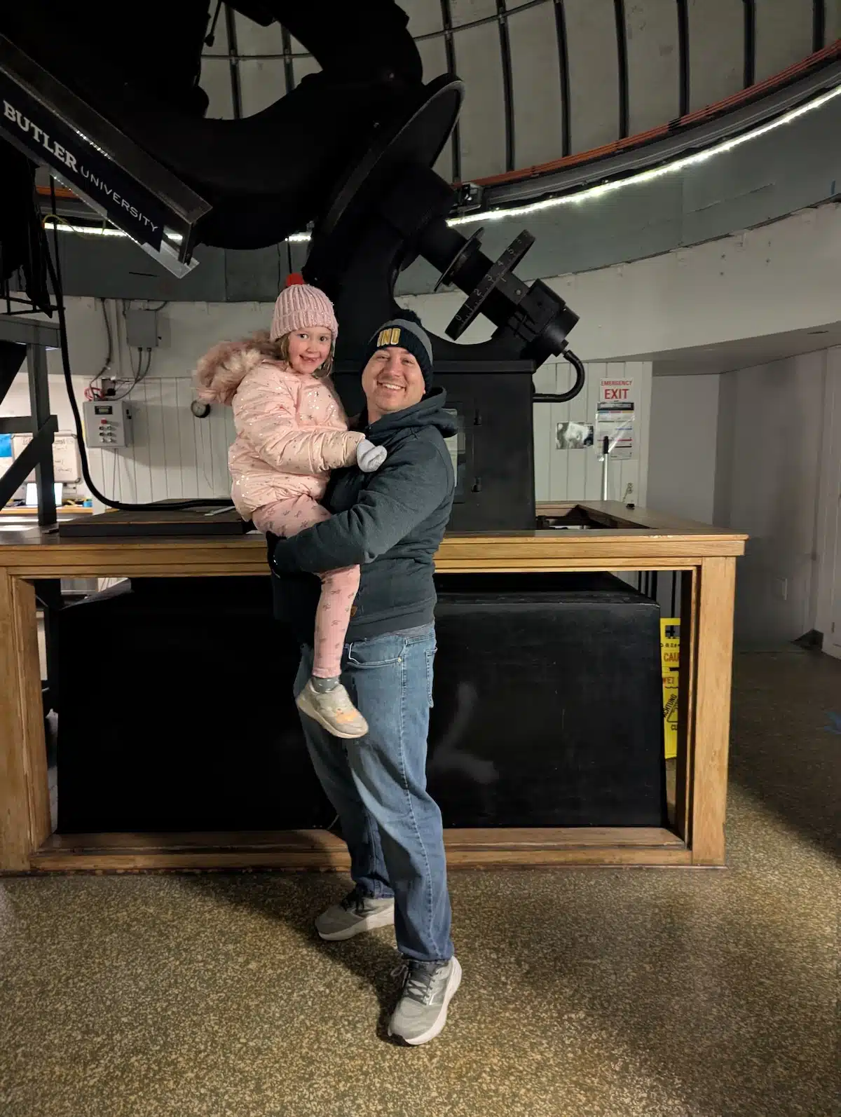 Walking up the stairs to Holcomb Observatory’s telescope dome during Weekend Public Tours at Butler University