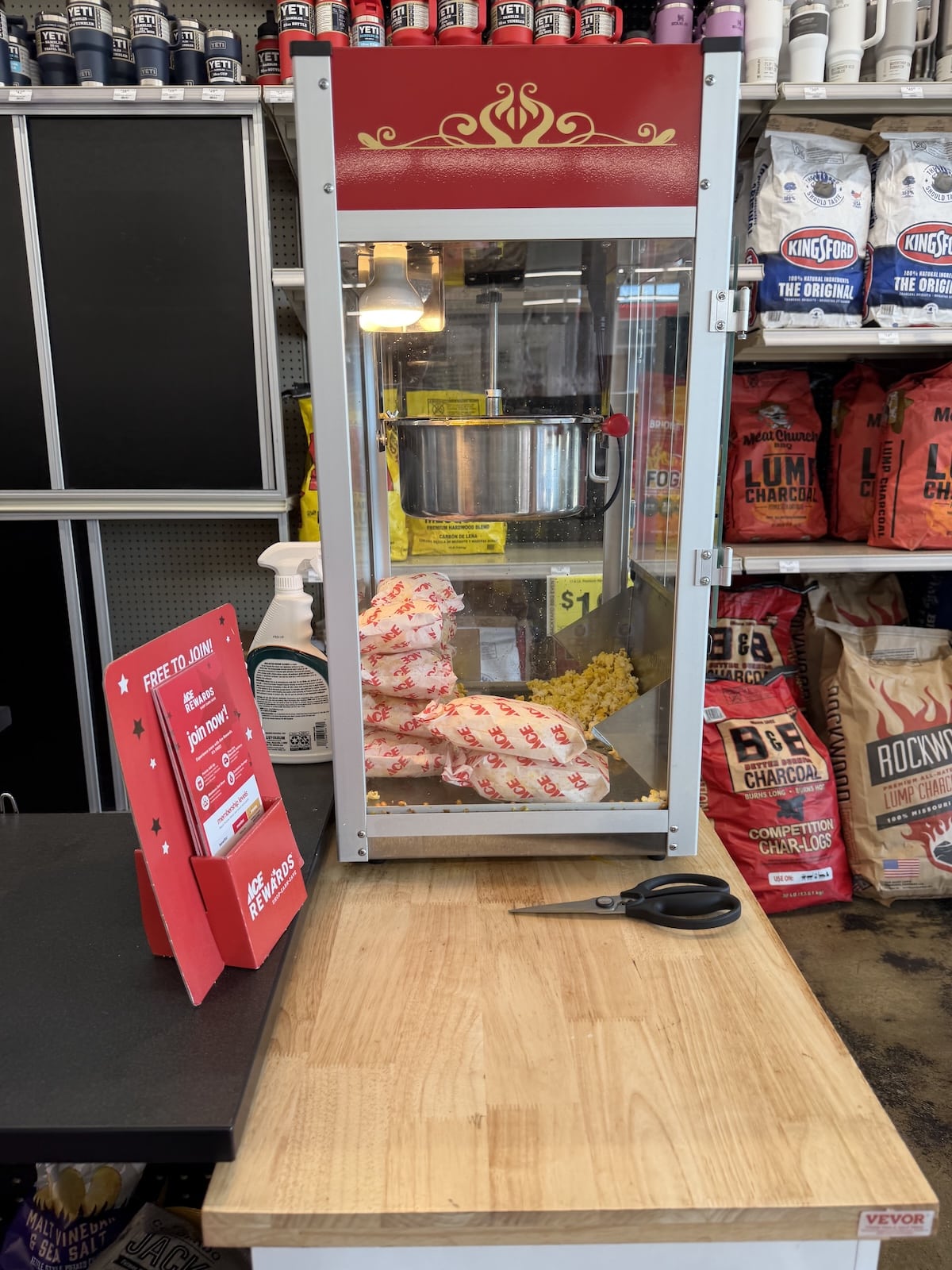 Ace Hardware With a Slide Inside in Indianapolis 3 Free bagged popcorn for customers at Benge's Ace Hardware in Indianapolis