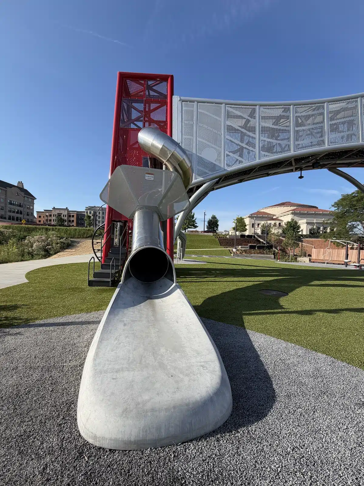 Carmel’s Huge New Monon Boulevard Playground 5 Large tube slide at Up and Down the Monon playground in Carmel