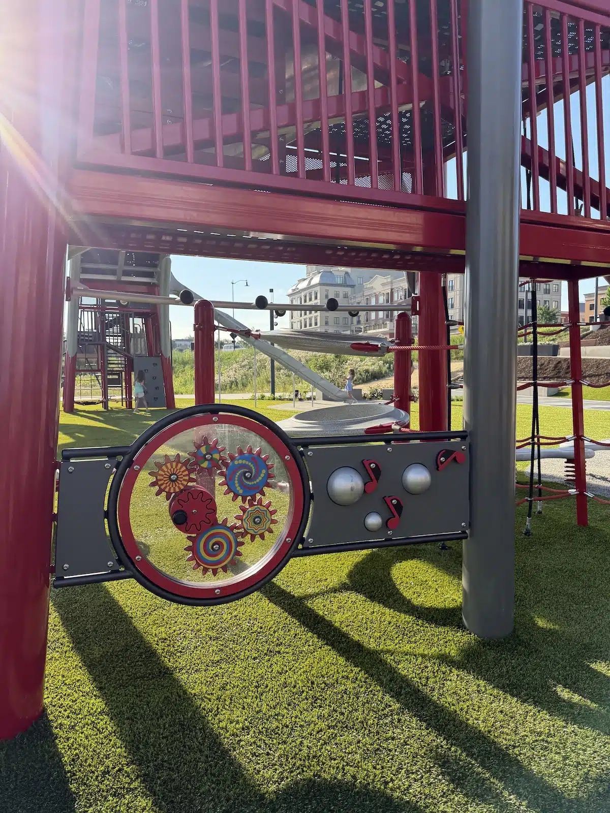 Carmel’s Huge New Monon Boulevard Playground 6 Sensory play wheel at Up and Down the Monon playground in Carmel