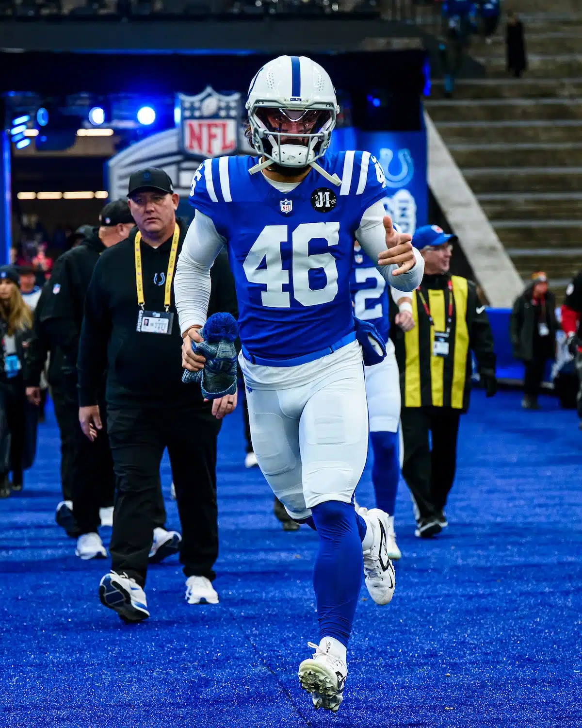 Indianapolis Colts long snapper Luke Rhodes on the football field