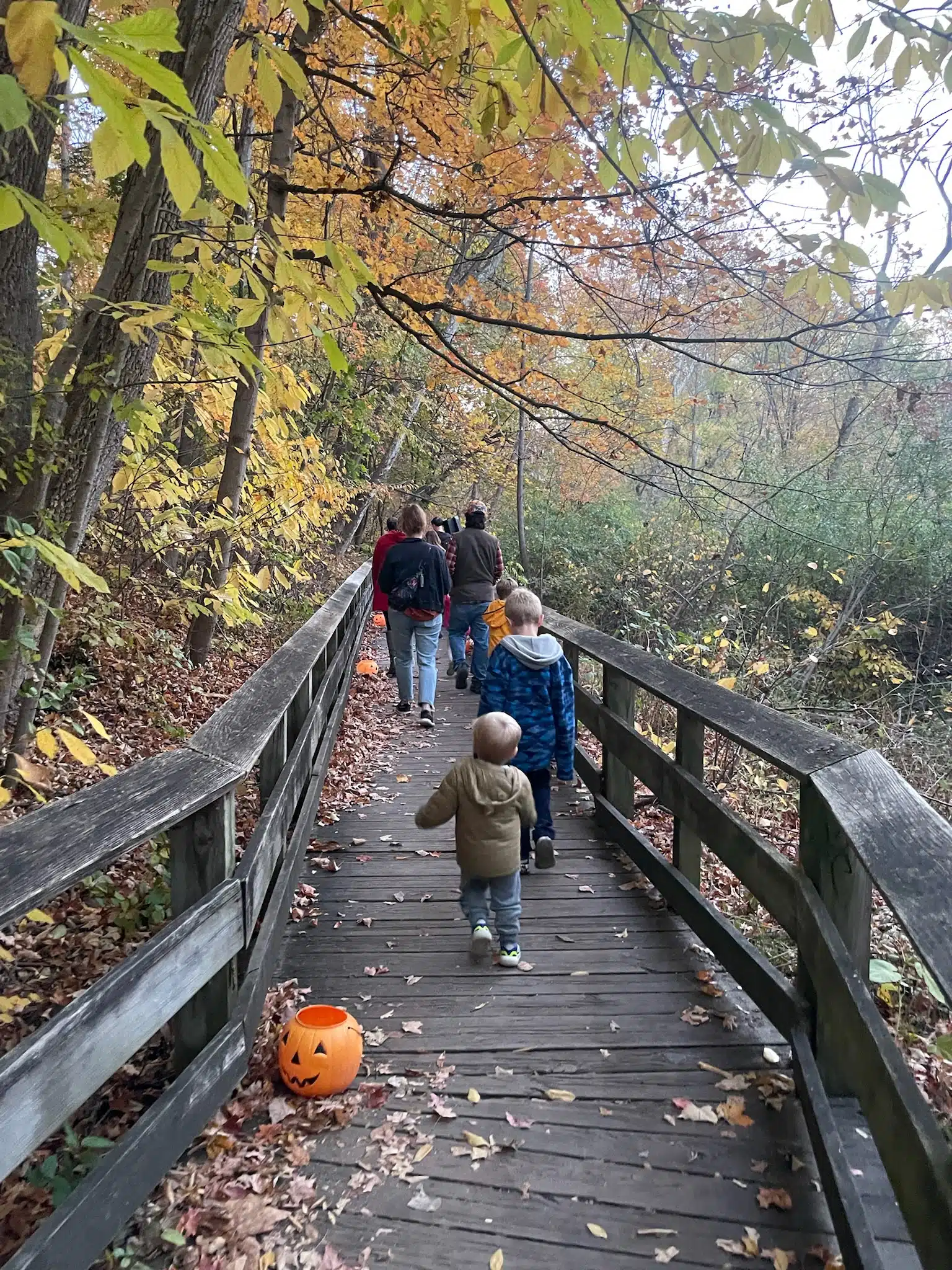 Hauntless Halloween at Holliday Park: A Parent Review 2 Families hiking the Hauntless Halloween trail at Holliday Park
