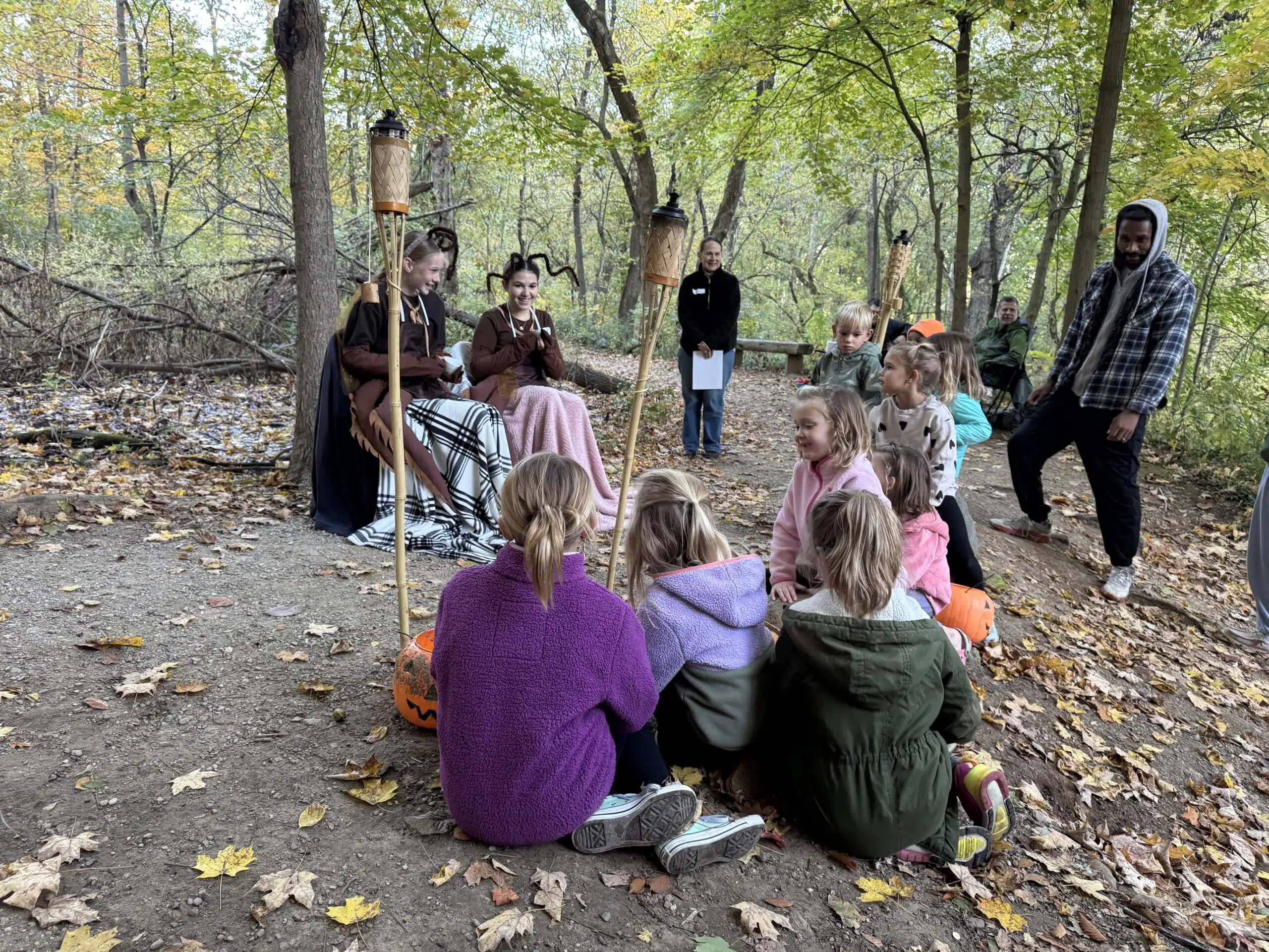 Hauntless Halloween at Holliday Park: A Parent Review 1 Children seated for a forest creature performance during Hauntless Halloween at Holliday Park