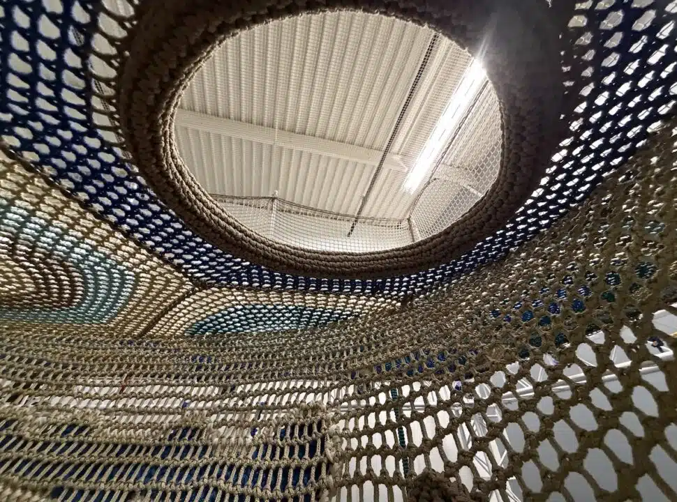 IMG_2826 Woven climbing net, net tunnel and projected floor games at Prana Play in Carmel.