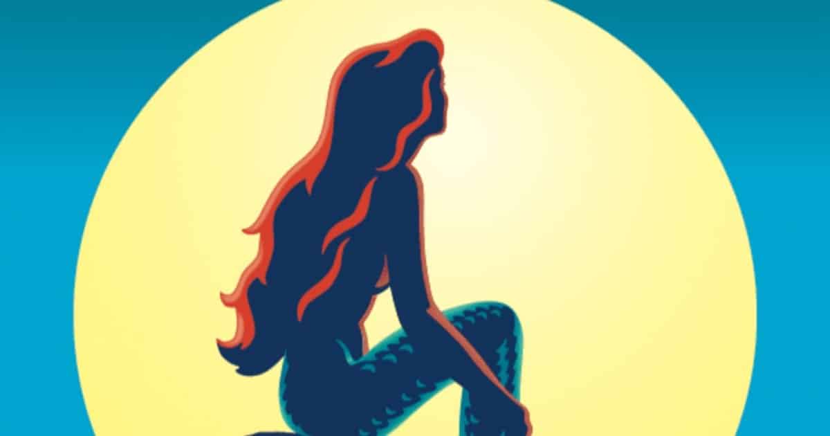 Silhouette of Ariel against a yellow moon, art for Brownsburg High School's The Little Mermaid