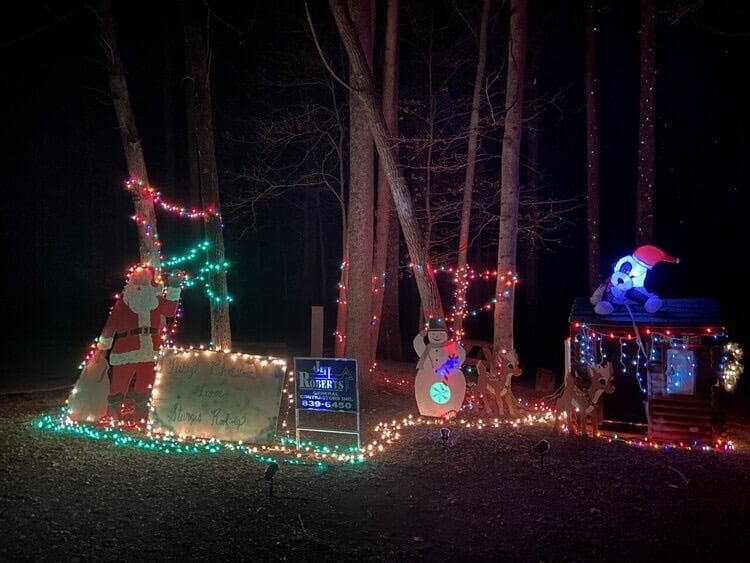 Holiday light displays in the Lieber State Recreation Area campground