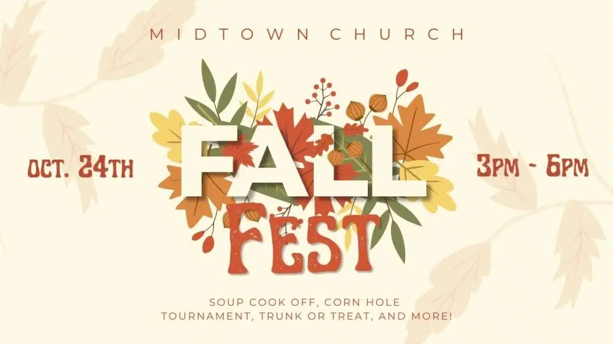 Midtown Church Fall Fest graphic with autumn leaves