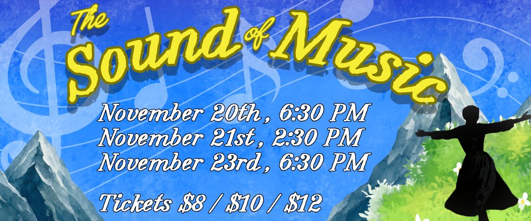 The Sound of Music show art with mountains for Perry Meridian High School