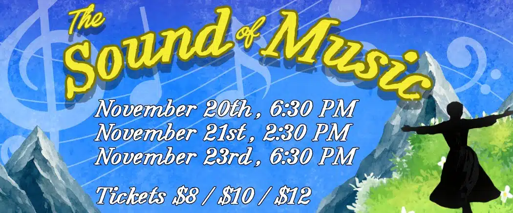 The Sound of Music show art with mountains for Perry Meridian High School
