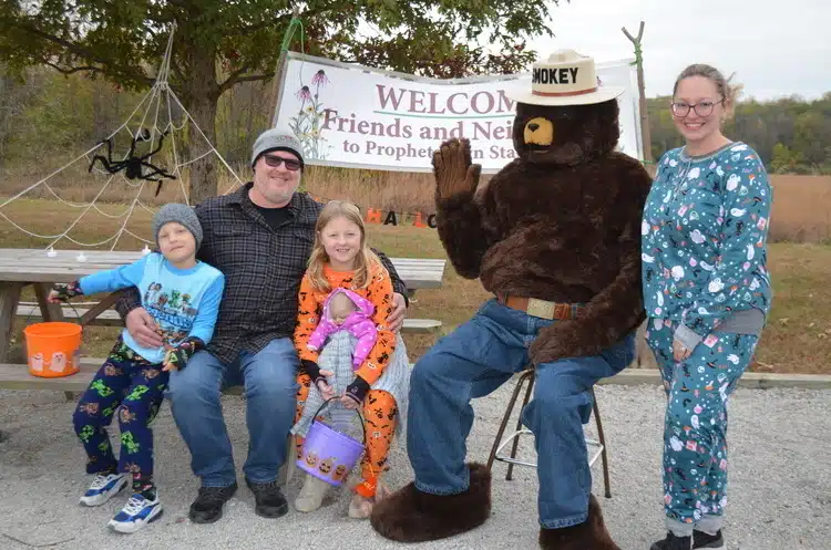Scarecrows along the paved trail at Prophetstown State Park