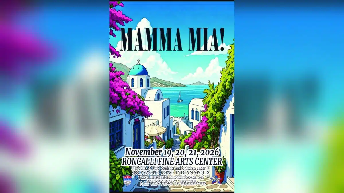 Mamma Mia! poster for the Roncalli High School fall musical